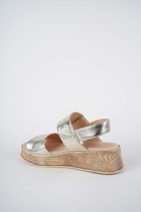 Hakiki Deri Altın Kadın Dolgu Topuk Sandalet 261189501