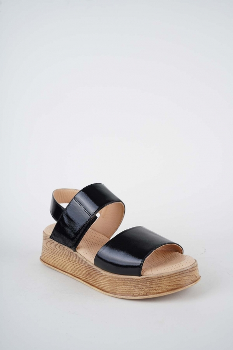 Hakiki Deri Siyah Rugan Kadın Dolgu Topuk Sandalet 261189501