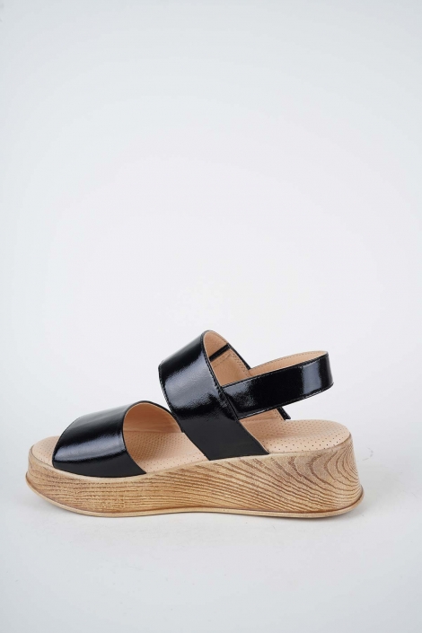 Hakiki Deri Siyah Rugan Kadın Dolgu Topuk Sandalet 261189501