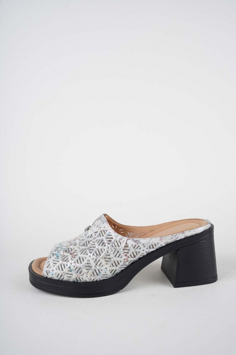 Hakiki Deri Lame Baskılı Kadın Topuklu Terlik 261189601