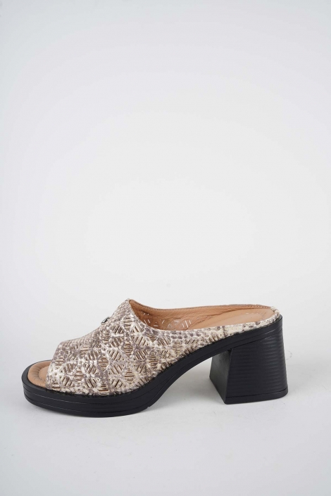 Hakiki Deri Altın Yılan Baskı Kadın Topuklu Terlik 261189601