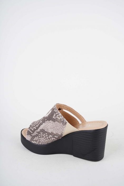 Hakiki Deri Altın Yılan Baskı Kadın Dolgu Topuklu Terlik 261189602