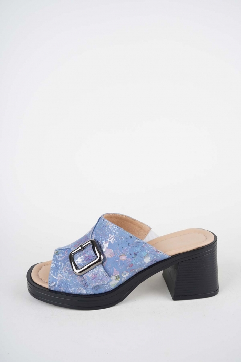 Hakiki Deri Kot Baskılı Kadın Topuklu Terlik 261189604