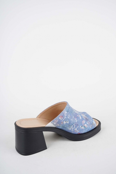 Hakiki Deri Kot Baskılı Kadın Topuklu Terlik 261189604