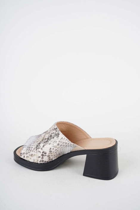 Hakiki Deri Yılan baskı Kadın Topuklu Terlik 261189604