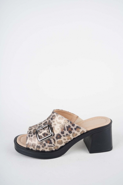 Hakiki Deri Leopar Kadın Topuklu Terlik 261189604