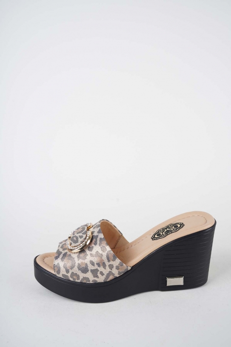 Hakiki Deri Leopar Kadın Dolgu Topuklu Terlik 261189605