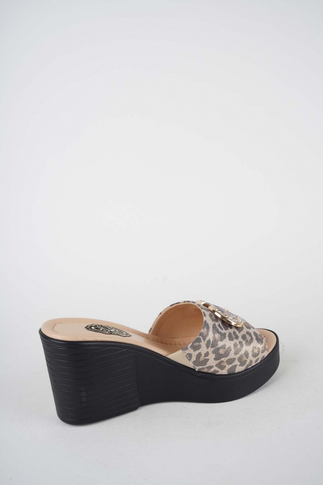 Hakiki Deri Leopar Kadın Dolgu Topuklu Terlik 261189605