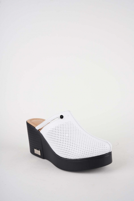 Hakiki Deri Beyaz Kadın Dolgu Topuklu Sabo 261189701