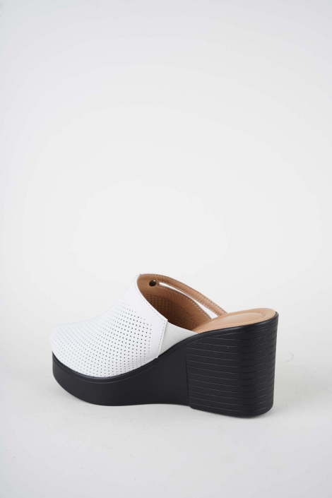 Hakiki Deri Beyaz Kadın Dolgu Topuklu Sabo 261189701