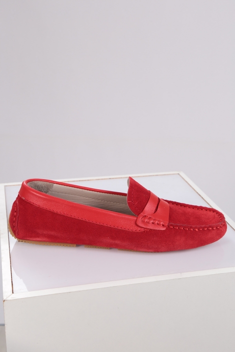 Hakiki Deri Kırmızı Süet-Kırmızı Kadın Makosen Ayakkabı 221209106