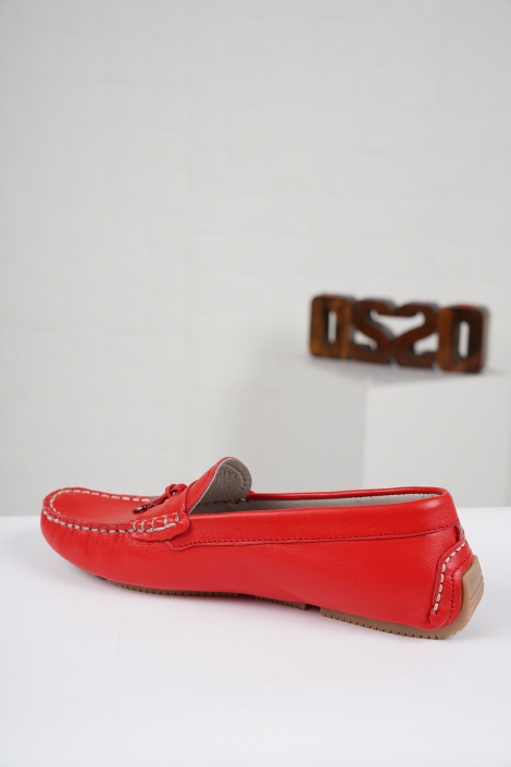 Hakiki Deri Kırmızı Kadın Makosen Ayakkabı 221209107