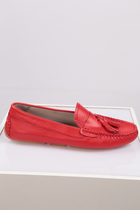 Hakiki Deri Kırmızı Kadın Makosen Ayakkabı 221209108