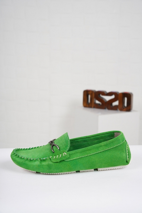 Hakiki Deri Çim Yeşil Kadın Makosen Ayakkabı 221209114