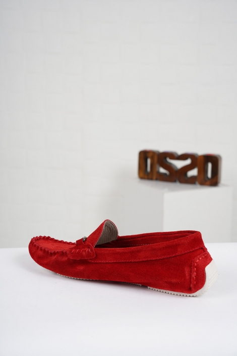 Hakiki Deri Kırmızı Süet Kadın Makosen Ayakkabı 221209114
