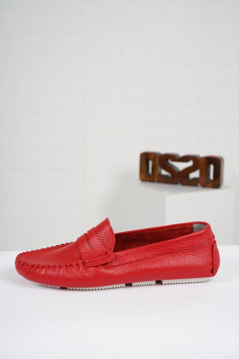 Hakiki Deri Kırmızı Kadın Makosen Ayakkabı 221209115