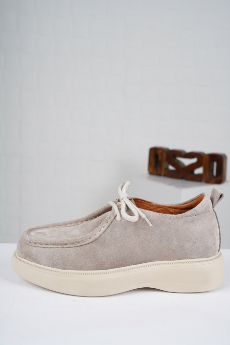 Hakiki Deri Bej Süet Kadın Sneaker Ayakkabı 222209102