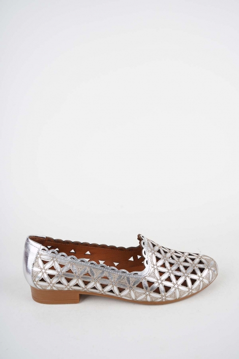 Hakiki Deri Gümüş Kadın Babet Ayakkabı 261214105