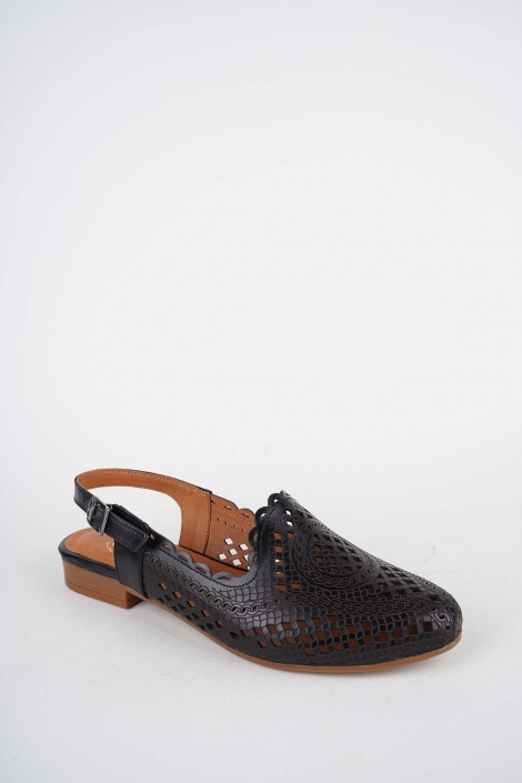 Hakiki Deri Siyah Kadın Burun Kapalı Sandalet 261214508