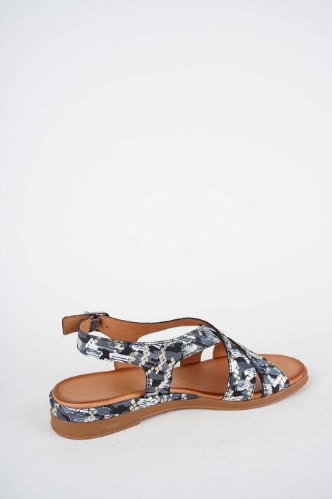 Hakiki Deri Siayh Baskılı Kadın Düz Sandalet 261215511