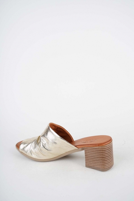 Hakiki Deri Koyu Altın Kadın Topuklu Terlik 261215612