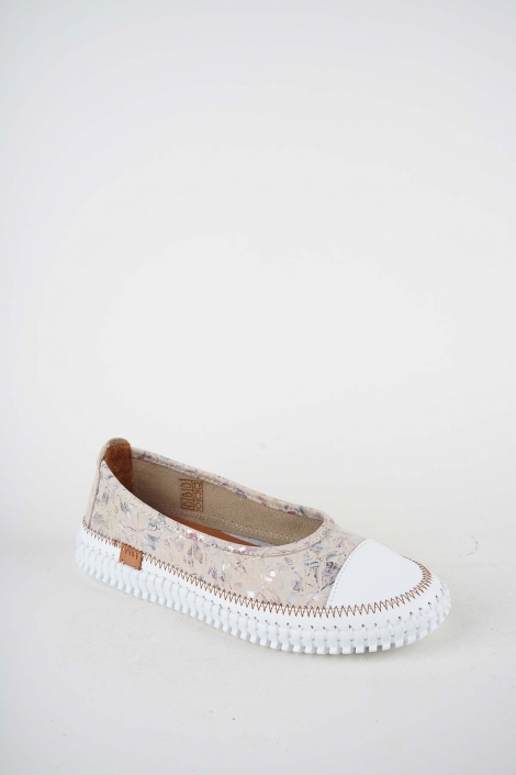Hakiki Deri Beyaz-Bej Çiçek Kadın Comfort Ayakkabı 251220102