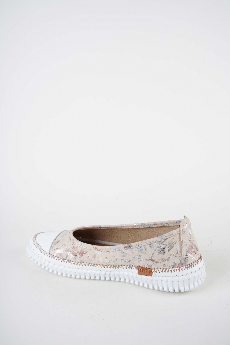Hakiki Deri Beyaz-Bej Çiçek Kadın Comfort Ayakkabı 251220102