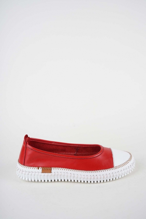 Hakiki Deri Beyaz-Kırmızı Kadın Comfort Ayakkabı 251220102