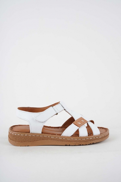 Hakiki Deri Beyaz-Taba Kadın Comfort Sandalet 251220503
