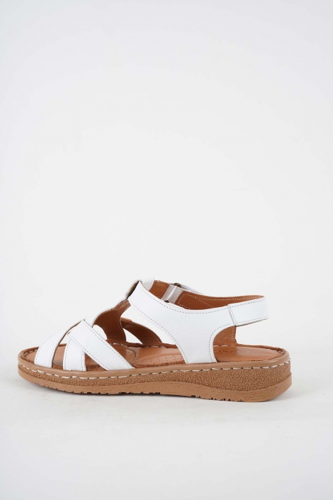 Hakiki Deri Beyaz-Taba Kadın Comfort Sandalet 251220503