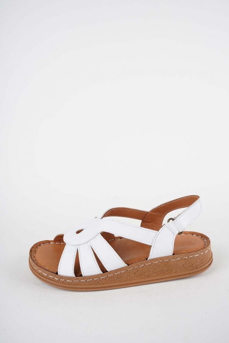 Hakiki Deri Beyaz Kadın Comfort Sandalet 261220503