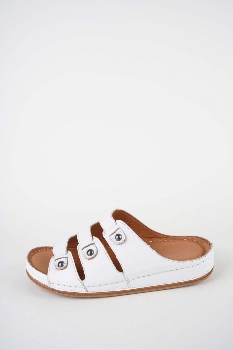 Hakiki Deri Beyaz Kadın Comfort Terlik 261220601