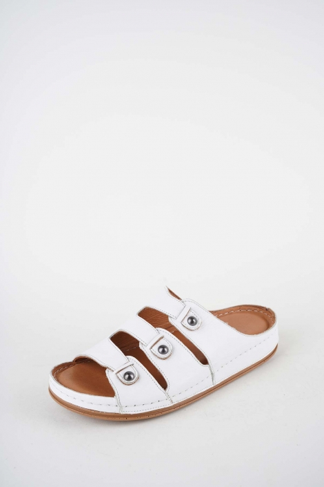 Hakiki Deri Beyaz Kadın Comfort Terlik 261220601