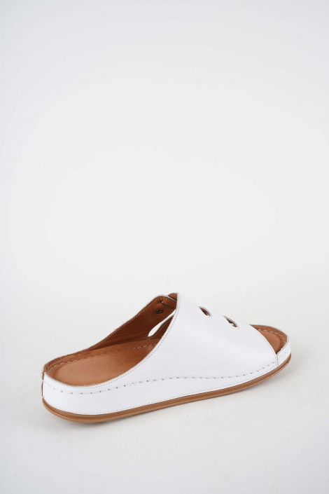 Hakiki Deri Beyaz Kadın Comfort Terlik 261220601