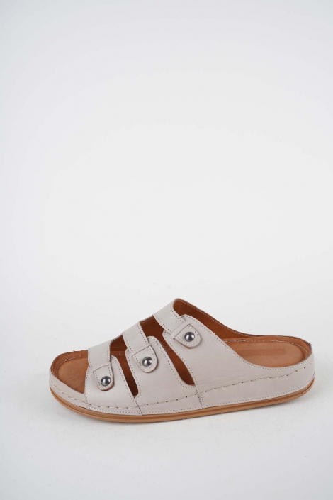 Hakiki Deri Açık Vizon Kadın Comfort Terlik 261220601