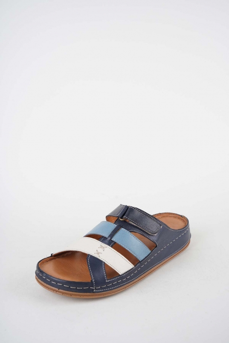 Hakiki Deri Laci-Bej-Kot Mavi Kadın Comfort Terlik 261220603