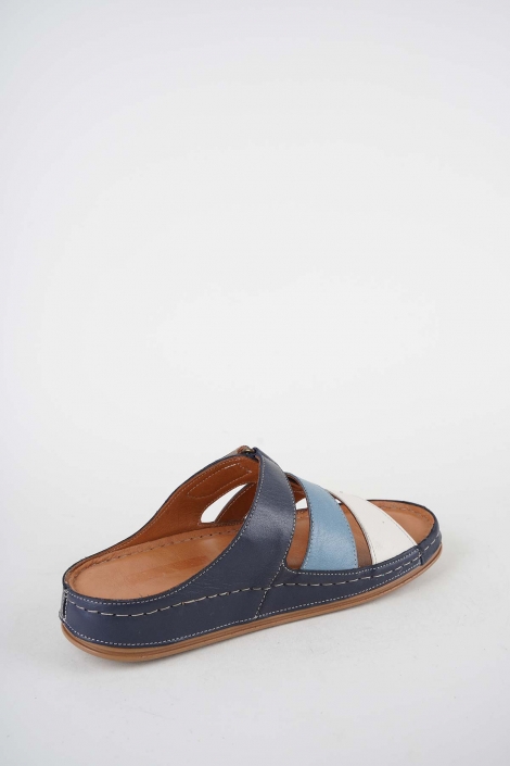 Hakiki Deri Laci-Bej-Kot Mavi Kadın Comfort Terlik 261220603