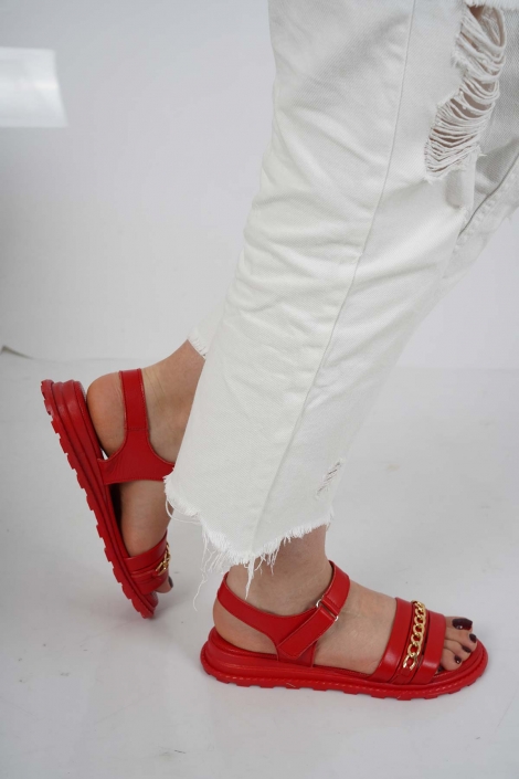 Hakiki Deri Kırmızı Kadın Casual Sandalet 231221503
