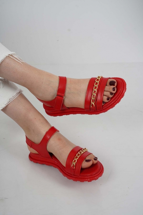 Hakiki Deri Kırmızı Kadın Casual Sandalet 231221503