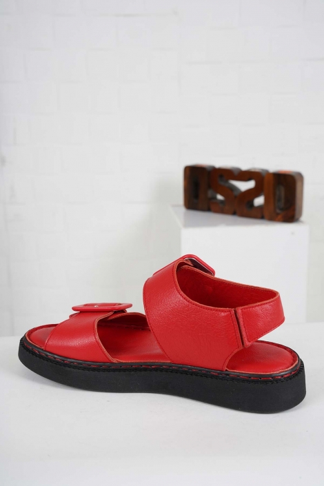 Hakiki Deri Kırmızı Kadın Comfort Sandalet 241224506