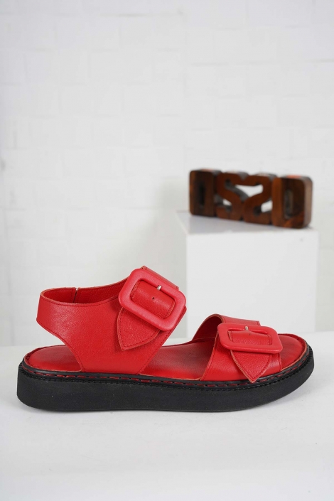 Hakiki Deri Kırmızı Kadın Comfort Sandalet 241224506