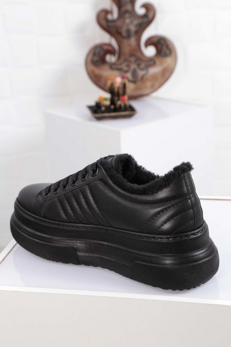 Hakiki Deri Siyah Kadın Sneaker Ayakkabı 212225101