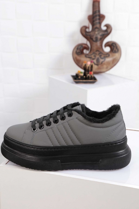 Hakiki Deri Mat Füme Kadın Sneaker Ayakkabı 212225101