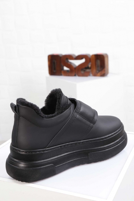 Hakiki Deri Mat Siyah Kadın Sneaker Ayakkabı 212225107