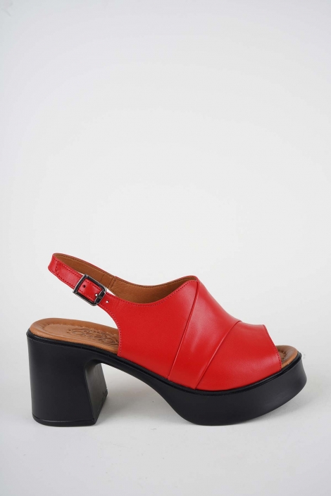 Hakiki Deri Kırmızı Kadın Topuklu Sandalet 251229501