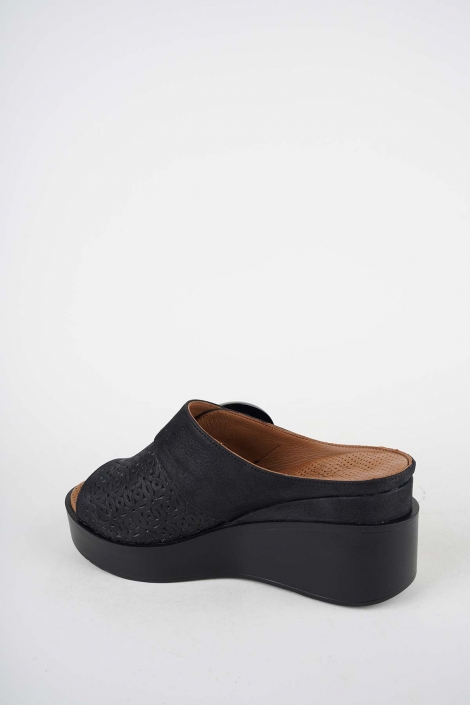 Hakiki Deri Siyah Saten Kadın Dolgu Topuk Terlik 251229603