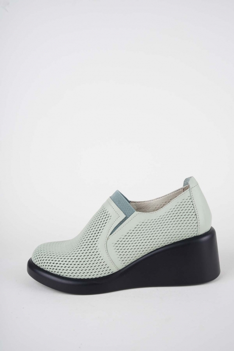 Hakiki Deri Su Yeşili Kadın Dolgu Topuklu Ayakkabı 261229103