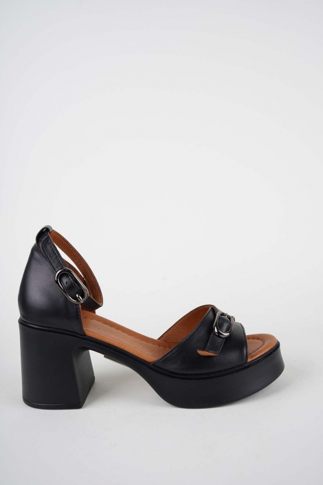 Hakiki Deri Siyah Kadın Topuklu Sandalet 261229501