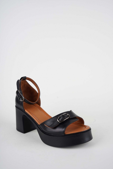 Hakiki Deri Siyah Kadın Topuklu Sandalet 261229501