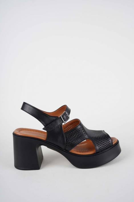 Hakiki Deri Siyah Kadın Topuklu Sandalet 261229502